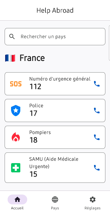 Capture d'écran de l'application Help Abroad